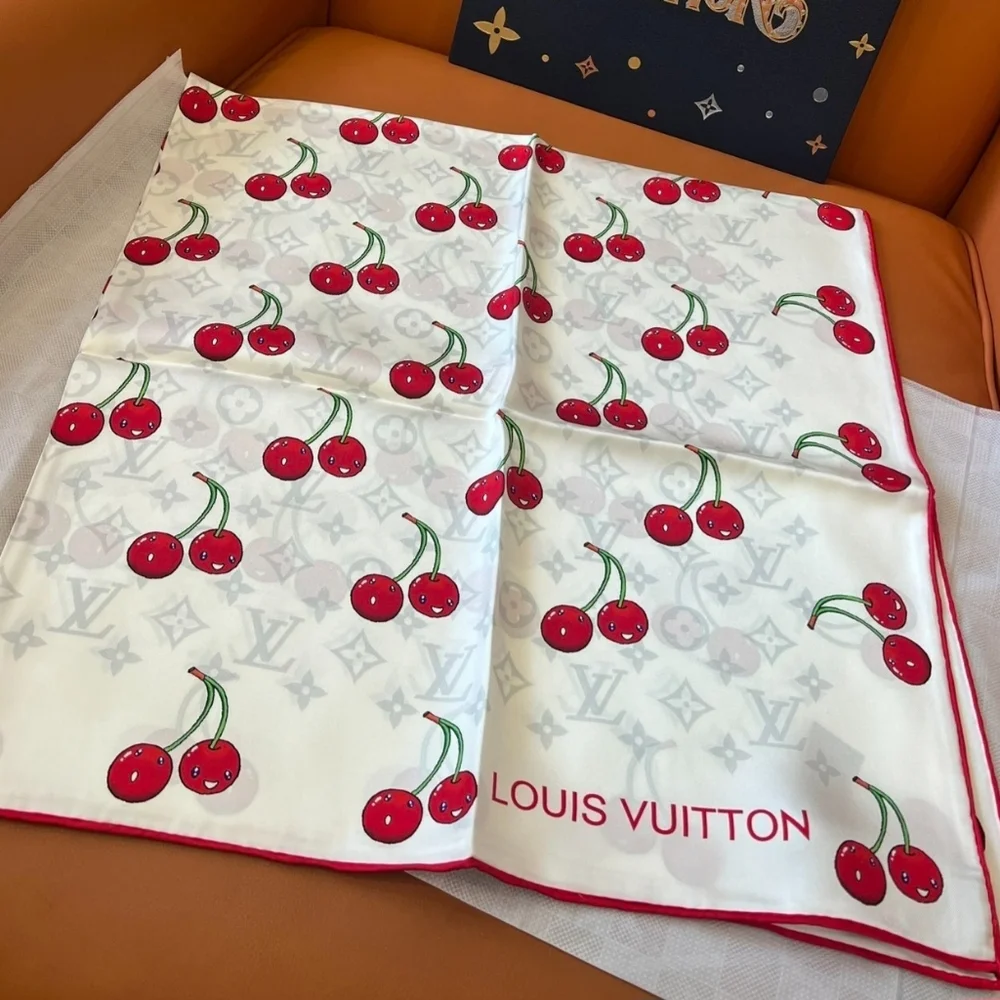 Cherry Print Scarf in White and Red